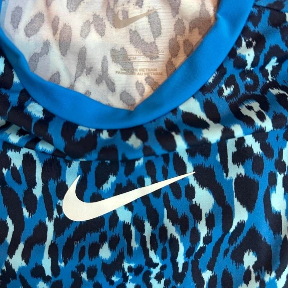 Nike Swim Blue Leopard Rash Guard and High waisted brief bottoms Girls Size XL